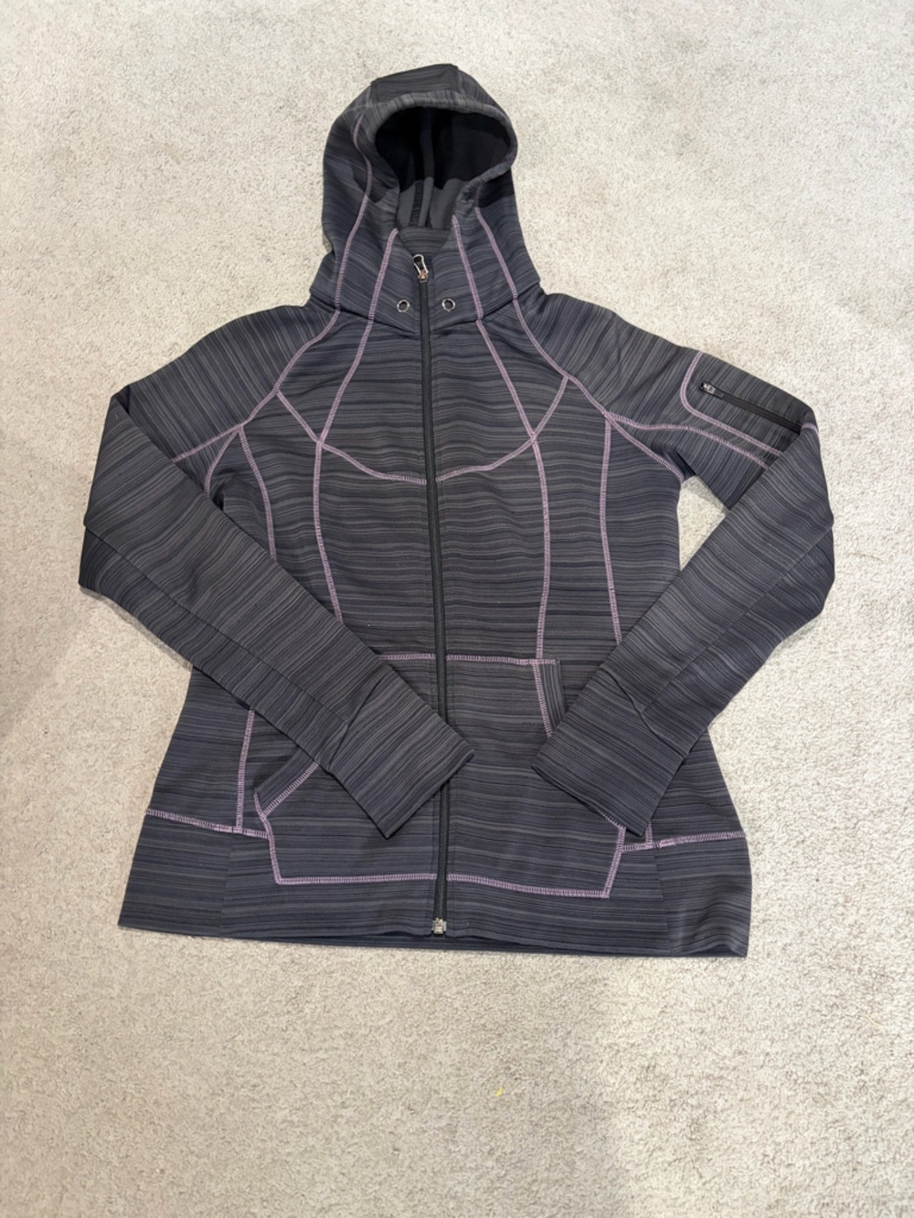 Athleta Zip-Up Sweatshirt, Women’s L Charcoal and Purple Hoodie.